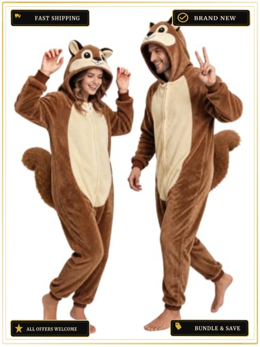 Squirrel Onesie Adult Unisex Flannel Animal Costume Halloween Cosplay
